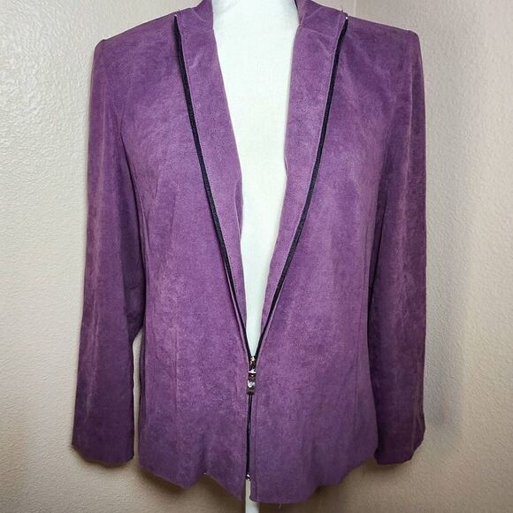 Miss Dorby Women's Purple Faux Suede Lined Jacket Blazer Fill Zipper Size 10 - Picture 3 of 7